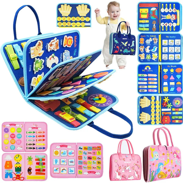Montessori Busy Board – Kids Learning Activity Toy Busy Book Sensory Preschool Early Education Learning Fine Motor Skills